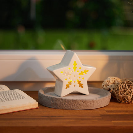 Star-Shaped Ceramic Tealight Holder, White