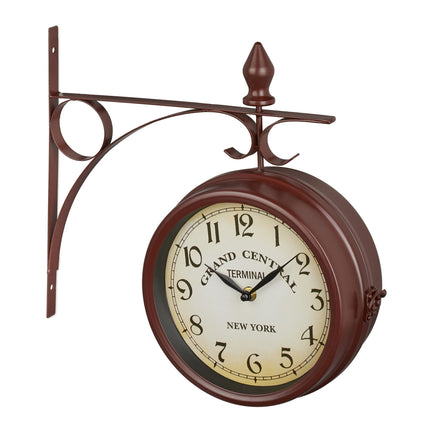 Station clock double-sided in brown