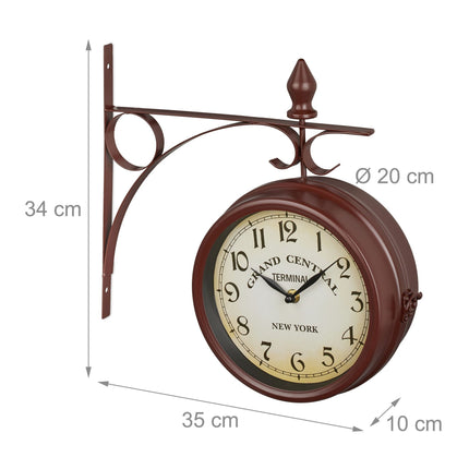 Station clock double-sided in brown