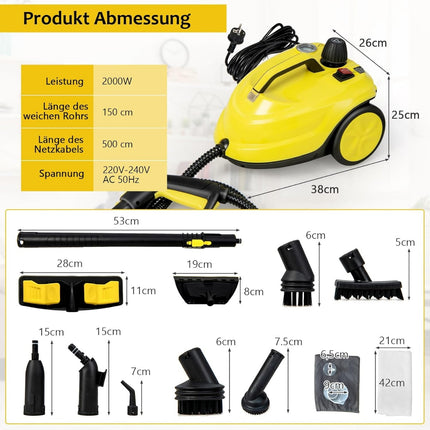 Steam Cleaner, 1.8L Tank, 5 Bar Pressure, 13 Accessories
