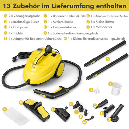 Steam Cleaner 2000W, 1.8L Tank, 13-Piece, Wheeled