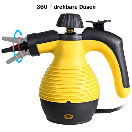 Steam cleaner handheld 9-piece accessory set and safe design steam cleaning yellow