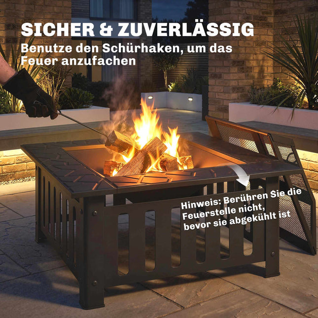 Steel Fire Pit with Spark Guard and Poker for Outdoor BBQ
