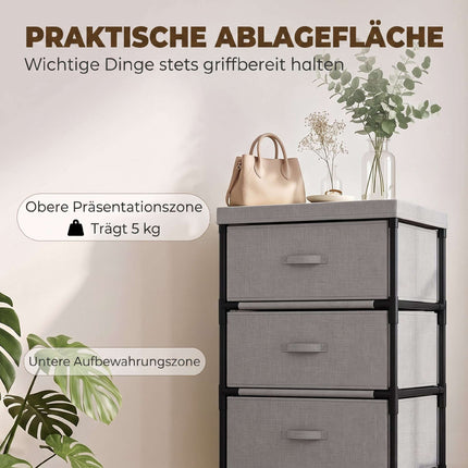 Steel Frame Dresser with 4 Fabric Drawers, Grey/Black, 42x32x80 cm