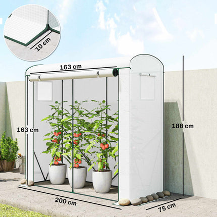 Steel Frame Greenhouse with Roll-Up Door, 200 x 75 x 188 cm