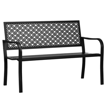 2-seater garden bench in steel with armrests, flower pattern