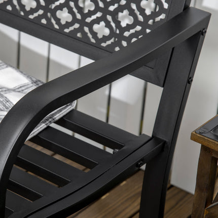 2-seater garden bench in steel with armrests, flower pattern