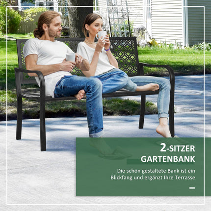2-seater garden bench in steel with armrests, flower pattern