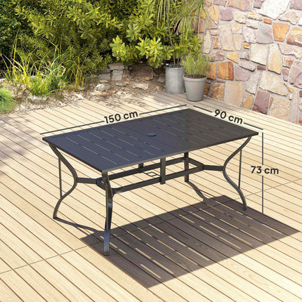 Outdoor dining table in steel - 150x90cm, weatherproof, black