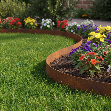 Steel Lawn Edging, Rust-Look, Flexible Garden Border