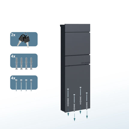 Steel Letterbox, Anthracite, Freestanding with Lock