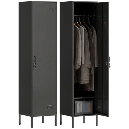 Steel Locker Cabinet with Lock, Ventilation, Black, 179H cm