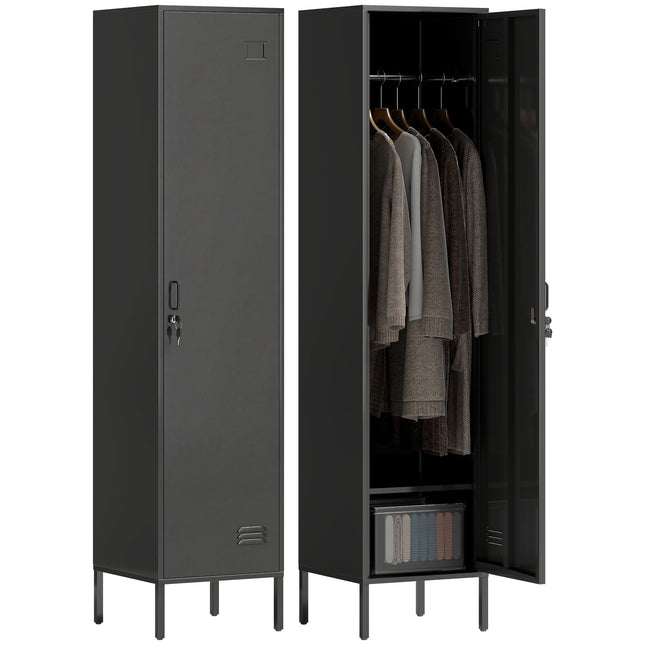 Steel Locker Cabinet with Lock, Ventilation, Black, 179H cm