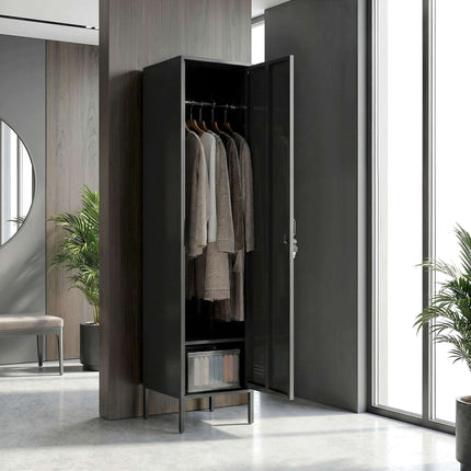Steel Locker Cabinet with Lock, Ventilation, Black, 179H cm