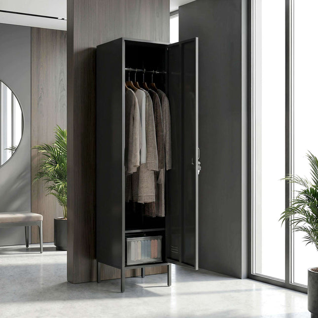 Steel Locker Cabinet with Lock, Ventilation, Black, 179H cm