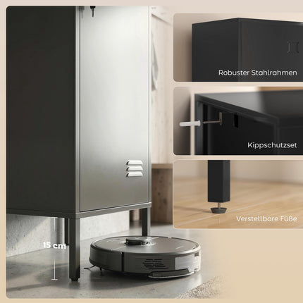 Steel Locker Cabinet with Lock, Ventilation, Black, 179H cm