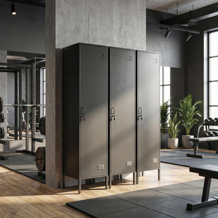 Steel Locker Cabinet with Lock, Ventilation, Black, 179H cm