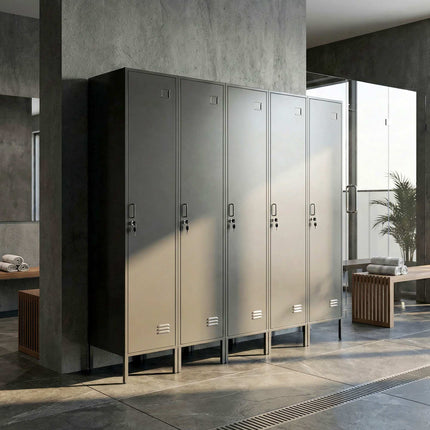 Steel Locker Cabinet with Lock, Ventilation, Black, 179H cm