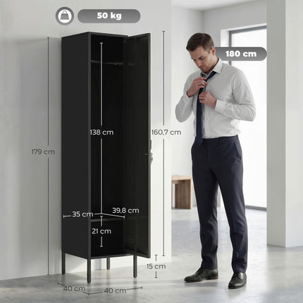 Steel Locker Cabinet with Lock, Ventilation, Black, 179H cm