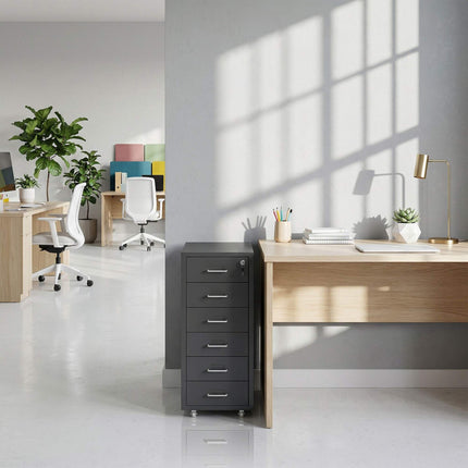 Steel Mobile Desk Pedestal, 6 Drawers, Lockable