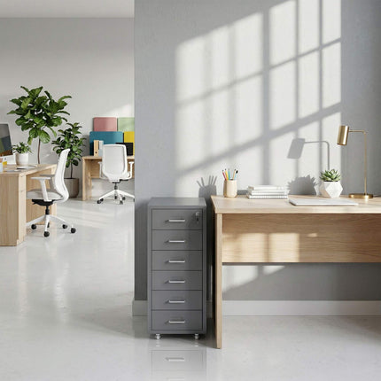 Steel Mobile Desk Pedestal, 6 Drawers, Lockable