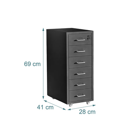 Steel Mobile Desk Pedestal, 6 Drawers, Lockable