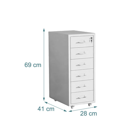 Steel Mobile Desk Pedestal, 6 Drawers, Lockable