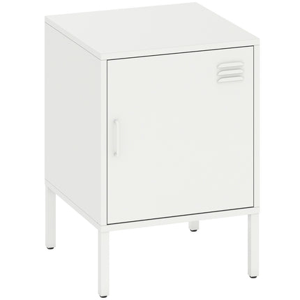 Steel Nightstand with Adjustable Shelf – White, 40x40x56 cm
