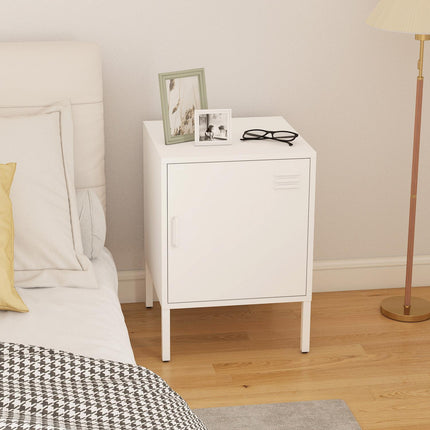 Steel Nightstand with Adjustable Shelf – White, 40x40x56 cm