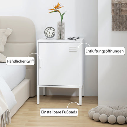 Steel Nightstand with Adjustable Shelf – White, 40x40x56 cm