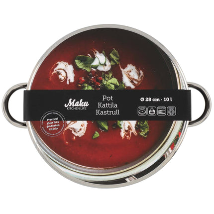 Steel Pot with Glass Lid, 10L, 28 cm