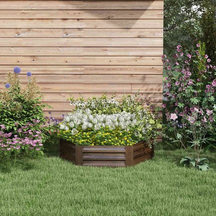 Hexagonal raised garden bed, wood effect, dark brown