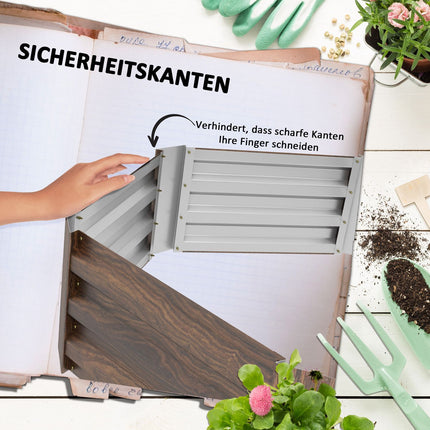 Hexagonal raised garden bed, wood effect, dark brown
