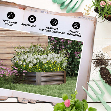 Hexagonal raised garden bed, wood effect, dark brown