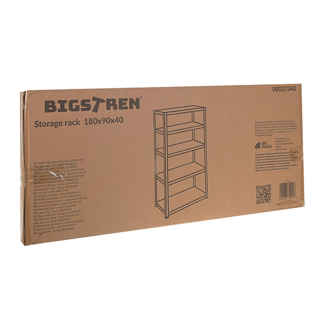 Steel Storage Rack, 5 Shelves, 180x90x40 cm, Black