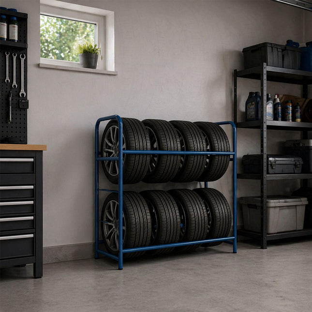 Steel Tire Rack – Floor-Protecting Feet, Garage Storage