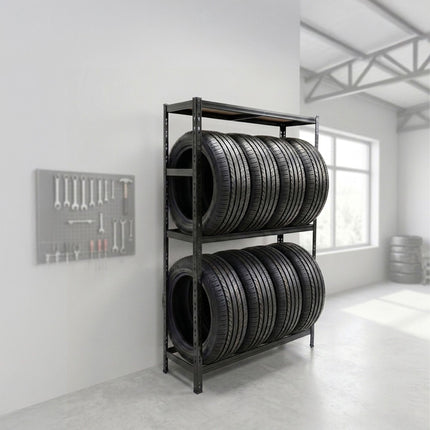 Steel Tyre Rack – Adjustable Shelves, Space-Saving Storage