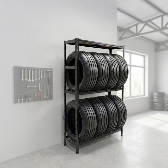 Steel Tyre Rack – Adjustable Shelves, Space-Saving Storage
