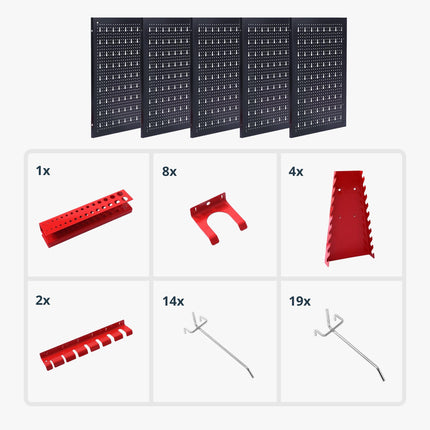 Steel Wall-Mounted Tool Pegboard With Hook Set