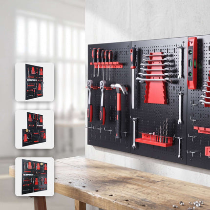 Steel Wall-Mounted Tool Pegboard With Hook Set