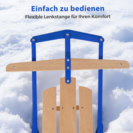 Steel & Wood Sled with Steering Bar – Blue, 150kg Capacity
