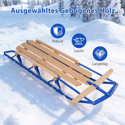 Steel & Wood Sled with Steering Bar – Blue, 150kg Capacity