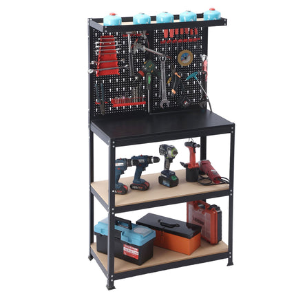 Steel Workbench With Pegboard And Storage Shelves