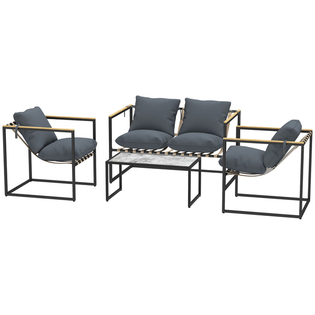 Garden furniture in steel for 4, weatherproof, gray