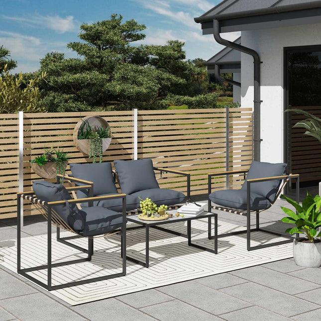 Garden furniture in steel for 4, weatherproof, gray