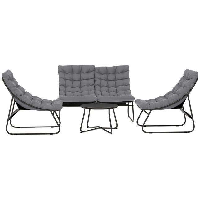 Outdoor Steel Garden Furniture Set of 4, Weather Resistant, Grey