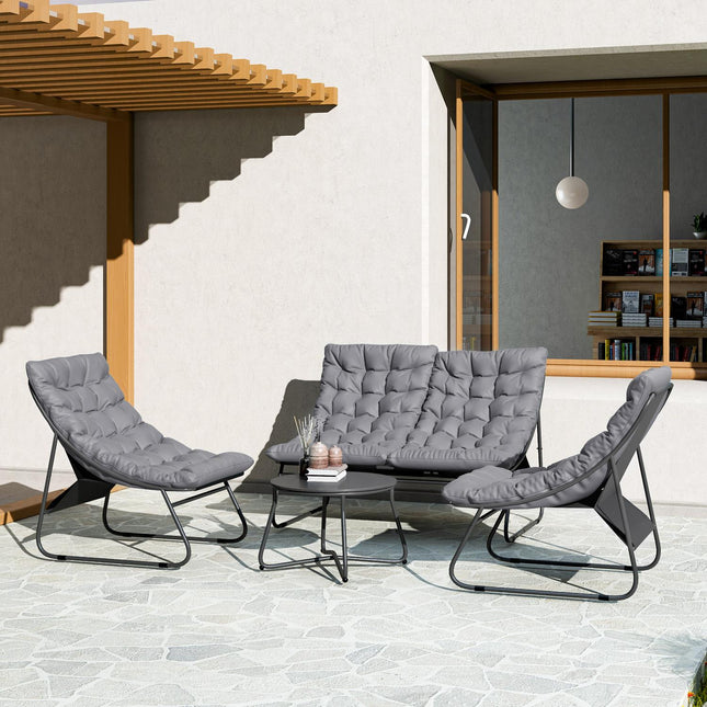 Outdoor Steel Garden Furniture Set of 4, Weather Resistant, Grey