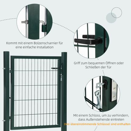 Steel garden gate with handle and lock, 97 x 150 cm, green
