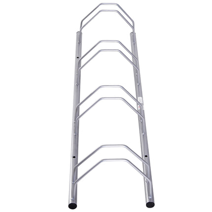 Steel rack for 4 bikes, floor and wall mount, silver finish