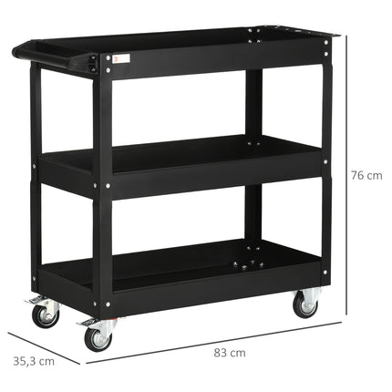 Steel workshop trolley, 3 shelves, wheels, 150 kg Capacity